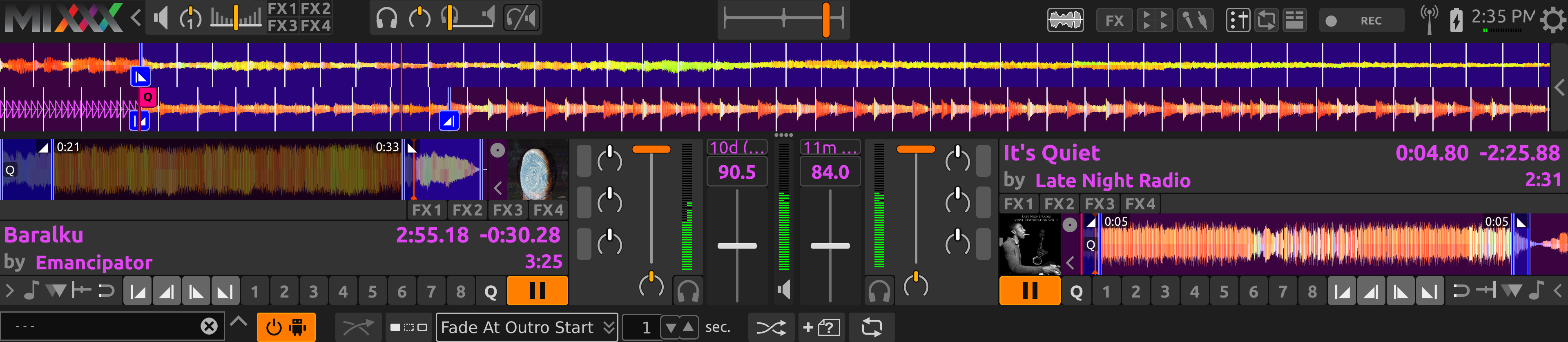 AutoDJ aligning the start of the intro and outro in Fade At Outro Start mode